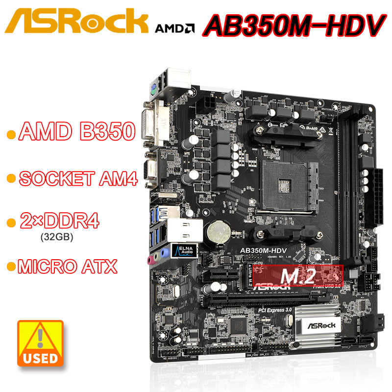 B350M Motherboard ASRock AB350M-HDV Motherboard AM4 DDR4 64GB For AMD Ryzen/7th Gen A-Series cpu HDMI USB3.1M.2 Micro ATX